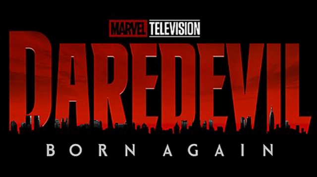 alt="Daredevil Born Again Title Card written in red writing"