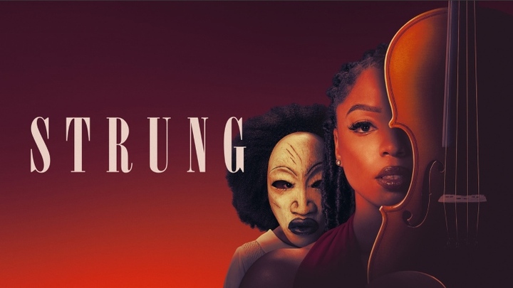 strung horror movie poster with Chloe Bailey halfway hidden behind a violin