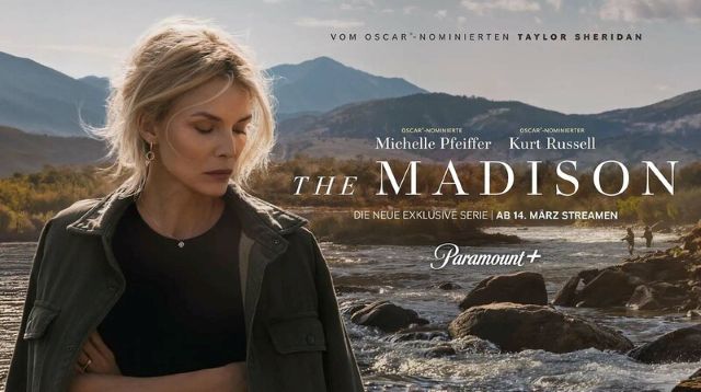 alt="The Madison title card with Michelle Pfeiffer standing in front of a pictureasque creek looking solemn"